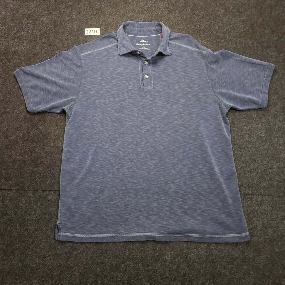 Tommy Bahama Blue Heathered Slub Short Sleeve Polo Shirt